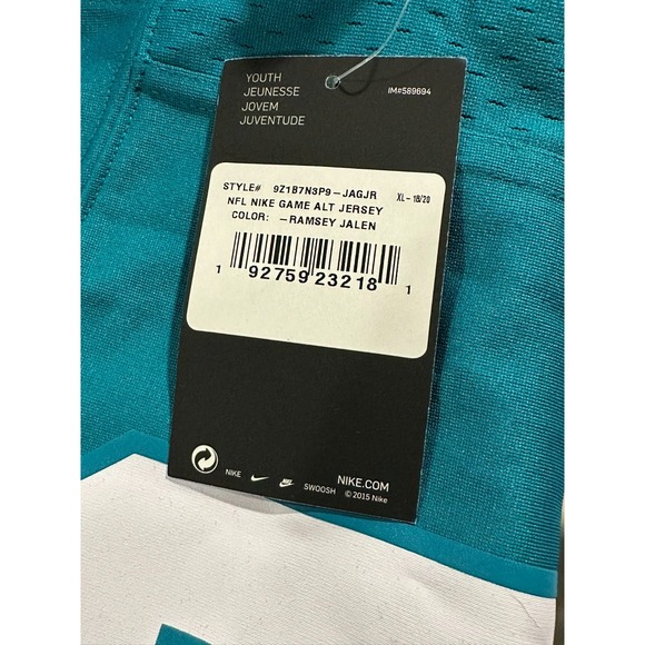 Teal Nike NFL On Field Jacksonville Jaguars Jersey Youth XL (18/20) #20 RAMSEY - Picture 3 of 5